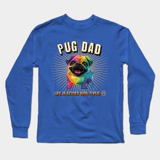 Pug Dog Dad Cute Kawaii Geometric Rainbow Colors Long Sleeve T-Shirt